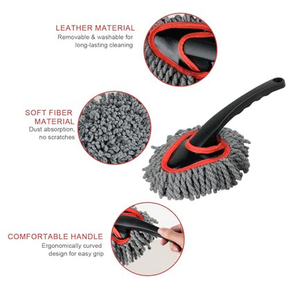 Car Duster Exterior Scratch Free,Microfiber Car Duster with Extendable Handle, with 3PCS Detailing Brush, Exterior Interior Multipurpose for SUV,Truck,RV