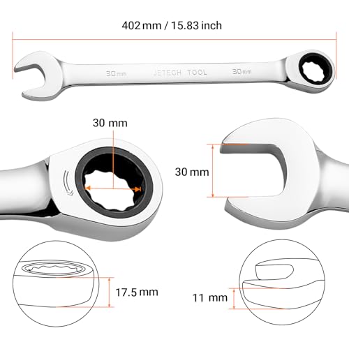 Jetech 30mm Ratchet Wrench, Ratcheting Combination Wrench Metric, Industrial Grade Gear Spanner with 12-Point Design, 72-Tooth Ratchet, Chrome Vanadium Steel for Heavy Duty & DIY Repair - size: 30mm