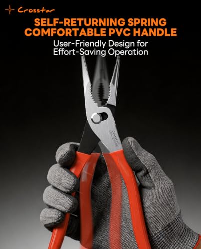Crosstar 9-Inch Long Nose Slip Joint Pliers, CR-V Steel Needle Nose Pliers with 2-Position Adjustable Jaw, Self-Returning Spring & 2-Zone Serrated Jaw for Clamping, Tightening and Loosening