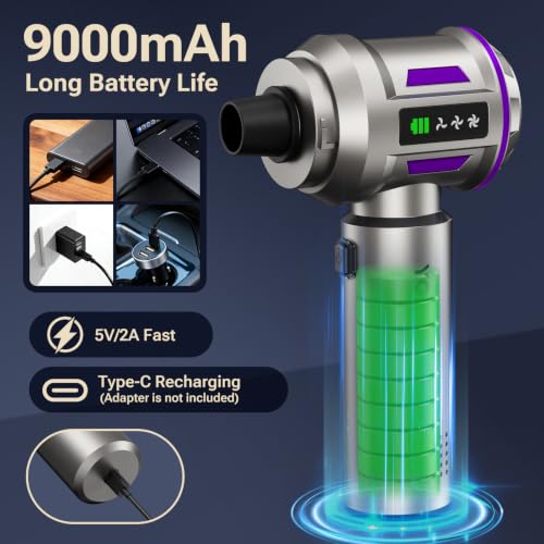 Yomile Mini Vacuum Cleaner, 2 in 1 27000PA Brushless Car Vacuum Air Duster 9000mAh Battery Air Blower Wireless Handheld Vacuum for Car,Office and Home (Dark Purple) - color: Dark Purple