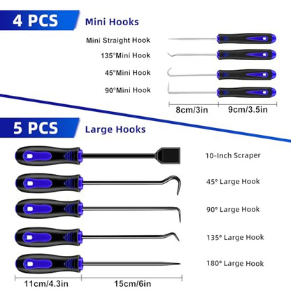 11PCS Mechanic Hook and Pick Tool Set, Automotive Hook Tool with Telescoping Magnetic Pickup Gasket Scraper Fastener Remover for Automotive Repair Hoses Puller (Blue)