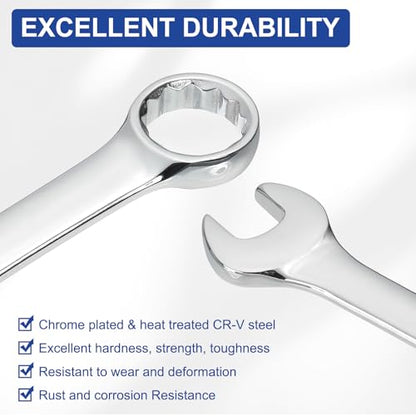 HARFINGTON 3Pcs Combination Wrench 20mm Metric 12-Point Box and Open End CR-V Steel Double Ended Spanner Tool for Automotive Pipe Furniture Machinery DIY Repair, Silver White - size: 20mm