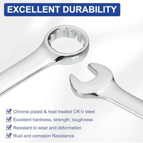 HARFINGTON 3Pcs Combination Wrench 19mm Metric 12-Point Box and Open End CR-V Steel Double Ended Spanner Tool for Automotive Pipe Furniture Machinery DIY Repair, Silver White - size: 19mm