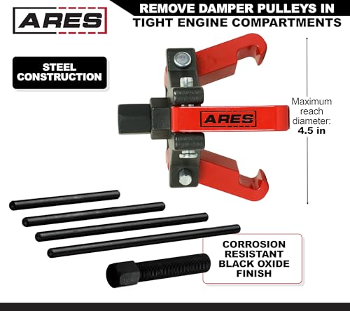 ARES 71002 - Harmonic Balancer Puller Kit - Adjustable 3-Jaw Puller Fits Most Late Model Automobiles & Trucks - Remove Damper Pulleys in Tight Engine Compartments Without Removing The Radiator - size: Harmonic Balancer Puller Set