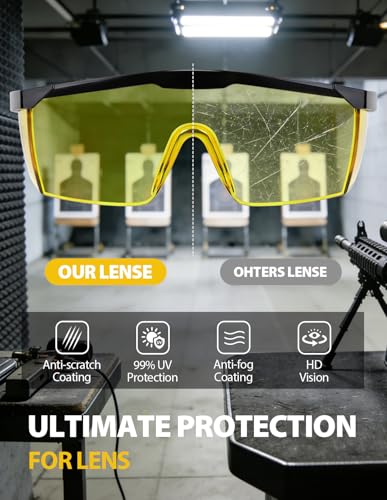 Safety Glasses 4 Pack – Amber Lense Enhanced Visibility ANSI Z87.1 Anti Fog, UV Protection, Impact Resistant Protective Eyewear Over-spec - color: Amber