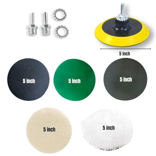 LINE10 Tools Glass Epoxy Resin Plastics Sanding Polishing Kit for Drill or Orbital Sander Polisher or Angle Grinder with Hook and Loop Backing Plate Wool Felt Buffing Pads Green Film Wet Dry Sandpaper