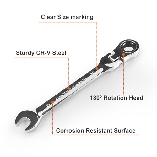 Egofine 10mm Ratchet Wrench Flex Head, Ratcheting Combination Wrench Metric, Industrial Grade Gear Spanner with 12 Point Box End, 72-Teeth Ratchet, Chrome Vanadium Steel - style: 10mm