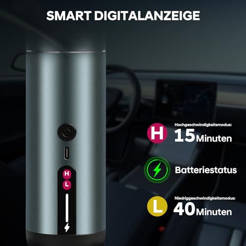 7-in-1 Aluminum Alloy Wireless Car Vacuum Cleaner, 20kPa Strong Suction Handheld Vacuum, Portable with Smart Digital Display, 2 Suction Modes for Car, Desk, Keyboard and Small Spaces（Cyan）
