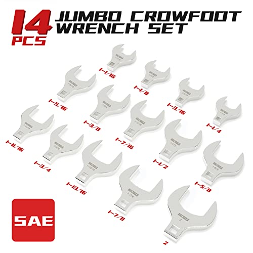 BULLTOOLS 1/2" Drive Jumbo Crowfoot Wrench Set,14-Piece SAE Crows Foot Wrench Set 1-1/16" to 2" Chrome Vanadium Steel Big Crowfoot Wrench - color: Sae 1-1/16" to 2"