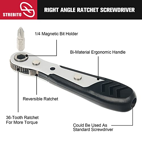STREBITO Mini Ratchet Set 12-Piece 1/4 Right Angle Screwdriver Set - Small Ratcheting Wrench 90 Degree Offset High Torque Low Profile for Tight Spaces - color: 12 in 1