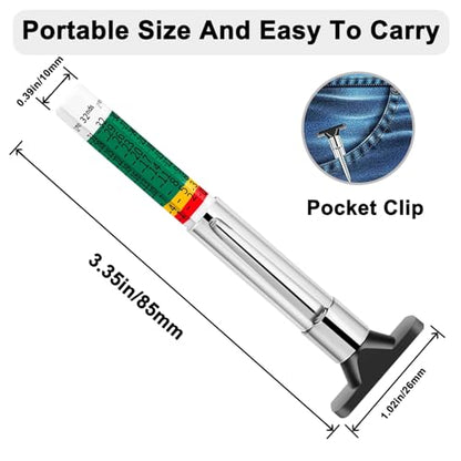 Tire Tread Depth Gauge Kit (4 Pack) - 1/32 Inch High-Accuracy Metal Pencil with Clip - Includes Valve Caps & Portable Bag for Car, Truck, SUV, Motorcycle, Bike