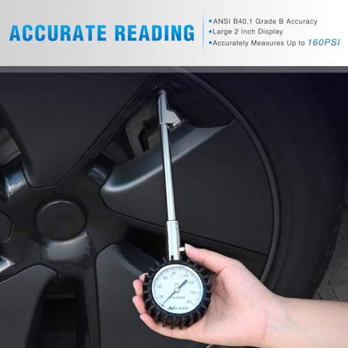 Nilight Tire Pressure Gauge 160PSI Heavy Duty Stainless Steel Dual Head Air Pressure Chucks ANSI B40.1 Certified Large 2" Dial Wheel Checker for Truck Semi Truck ATV Motorhome Cars & RV Accessories - color: Dual Head Tire Pressure Gauge
