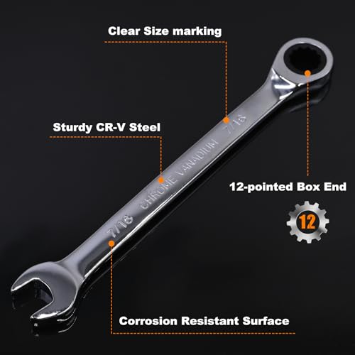 Egofine 15-piece SAE Ratcheting Wrench Set, SAE 1/4" to 1" Chrome Vanadium Steel, 12-Point, 72-Teeth Open End and Box End Combination Tool with a Roll Up Storage Bag - size: SAE-15 piece set