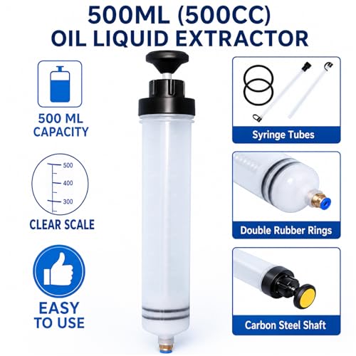 2Pc 500CC Fluid Extractor Syringe for Oil, Brake Fluid & Gasoline Transfer | Large-Capacity Syringe For Quick Oil, Fuel, Brake Fluid And Power Steering Fluid Extraction,Scale Markings - size: 2PC 500ml Oil Suction Syringe