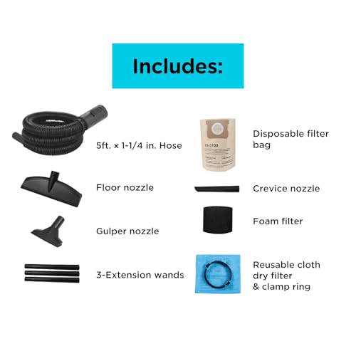 BLACK+DECKER Shop Vacuum Wet and Dry, 5 Gallon 3-in-1 Stainless Steel Shop Vac with Accessories, 4 HP Vacuum Cleaner, for Workshop, Home, Garage and Pet, BDXV18143 - size: 5 Gallon 4 HP