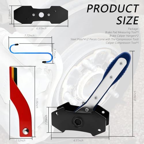 Car Brake Caliper Compression Tool Kit,Caliper Piston Compressor Tool Includes Calipers Hanger/Brake Measuring Tools/Steel Plate/Brakes Tools,Professional Auto Disc Caliper Repair Kit