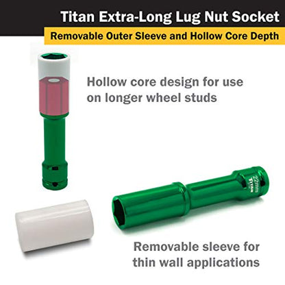 Titan 21122 1/2-Inch Drive x 22mm Non-marring Impact Extra-Long Lug Nut Socket - size: XL 22mm
