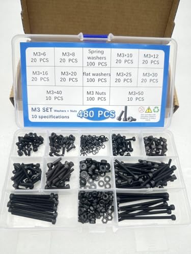 Button Head/Hex Socket/Phillips Flat Head Screws Assortment - Furniture, Auto, Home Repair Fastener Kit (480 PCS M3-M5 Hexagon Screws Set - Black) - color: 480 PCS M3-M5 Hexagon Screws Set - Black