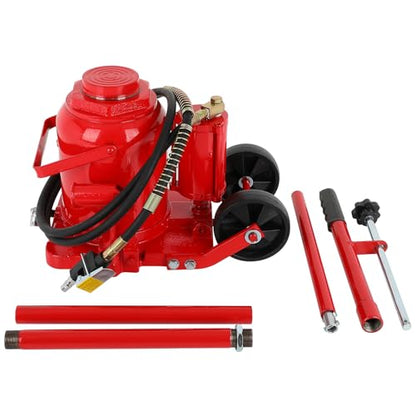 Air Hydraulic Bottle Jack 50 Ton (11 0231 LBS) Pneumatic Bottle Jack Lift Range 27-43cm Air Transmission Jack with Pneumatic & Manual Hand Pump, for Pickup, Truck, RV, Auto Repair, Red