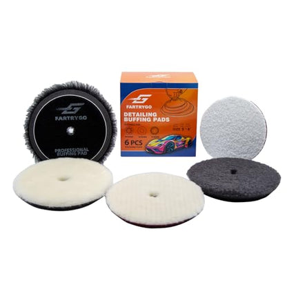 5-Inch 130mm Wool Buffing Pads (5-Pack) – Heavy-Duty Cutting, Deep Scratch Removal, Fast Paint Correction, Compatible with Rotary & Dual-Action Polishers