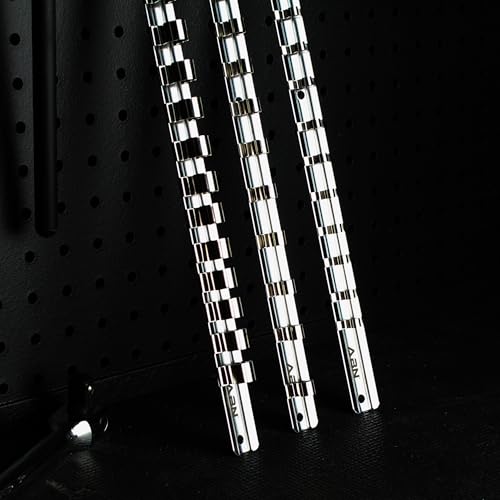 ABN Metal Socket Organizer Tray - 3pc Set 1/4in, 3/8in, 1/2in Drive Socket Tray & Clips