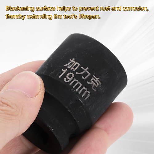 HARFINGTON 3pcs 4 Point Square Socket 1/2" Drive 19mm Metric Square Impact Socket CR-V Blackening Standard Wheel Sleeve Pneumatic Sleeve Tool for Auto Repair Mechanical Maintenance Home Use - size: 19mm