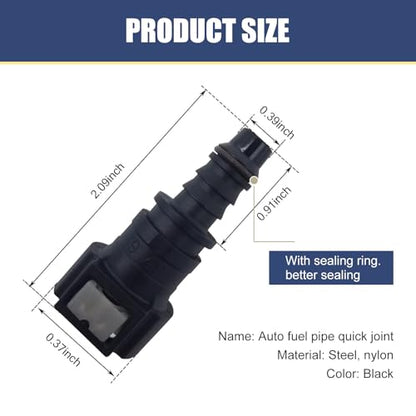 2 PCS Automobile Fuel Line Quick Connector, 9.49 OD-ID8 Straight PA12 High Temp Resistant Connector, 3/8" Joint with Seal Ring, Universal Fuel Pump Line Repair Kit for Most Cars (Black)