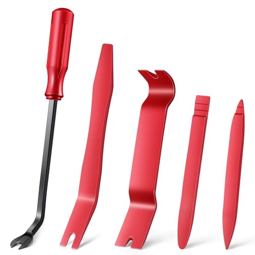 5 pcs Auto Trim Removal Tool Kit, No Scratch Plastic Pry Tool Kit - Interior Door Panel Clip Fastener Removal Set for Vehicle Dash Radio Audio Installer, Automotive Accessories(Red) - color: Red