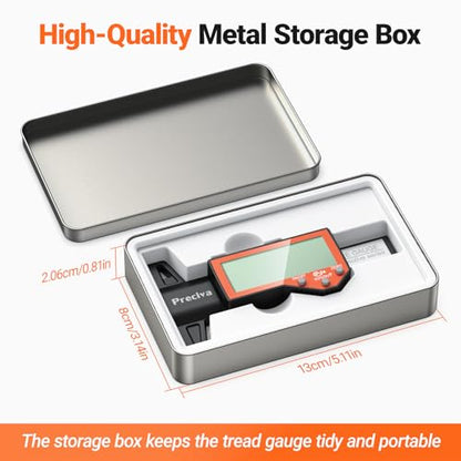 Preciva Tire Tread Depth Gauge, Digital Tire Depth Gauge with Large LCD Display and Inches, Millimeters, Fraction Conversion, Tread Depth Gauge Suitable for Thread Depth, Brake Shoe and Pad Wear - color: Orange
