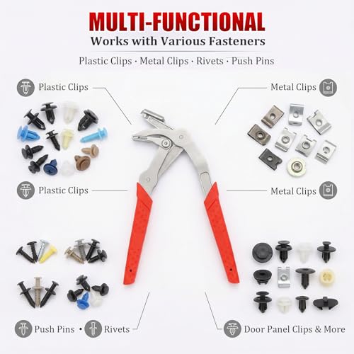 Car Clip Pliers and Trim Removal Tool, Heavy Duty Panel Clip Removal Pliers, Stainless Steel Leverage Design Non Slip Handle, Auto Fastener Rivet Remover for Door Panel Interior and Exterior Trim