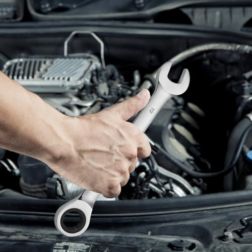 VEVOR Combination Wrench Set, 16-Piece Ratcheting Wrench Set with Organizer Rack, Cr-V Steel, Metric 8 mm to 24 mm, Ideal for General Household, Garage, Workshop, Auto Repairs, Emergency - size: 16PCS (Metric), style: Regular