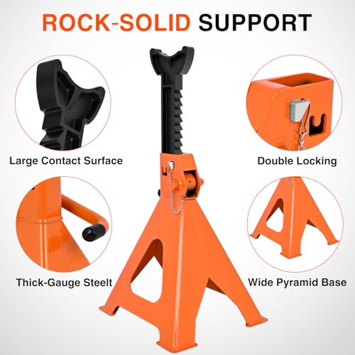Nilight 6 Ton Jack Stands, Double Locking Heavy Duty Steel 12,000 lbs Capacity, Adjustable 15.35"-23.22" Height for SUV Sedan Pickup Light Truck, 2 Pack - size: 6T