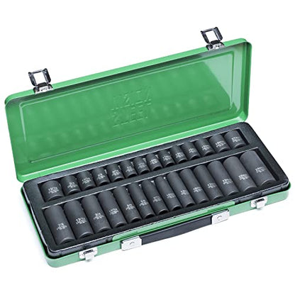 Steel Vision 28 piece 1/2" Drive Impact socket set， SAE & Metric socket set,Shallow and Deep Impact Socket Set,Chrome-moly steel for durability and strength - style: 28pc