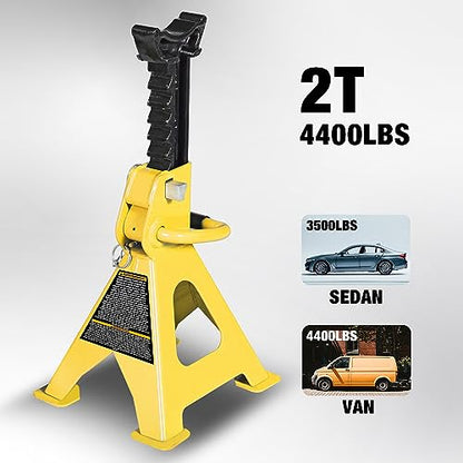 YELLOW JACKET 2 Ton Jack Stands with Double Locking and Large Foot Base for Lifting Car, Heavy Duty Steel, 4,400 lb Capacity, Yellow, 1 Pair - color: yellow, size: 2 ton double locking and upgraded base