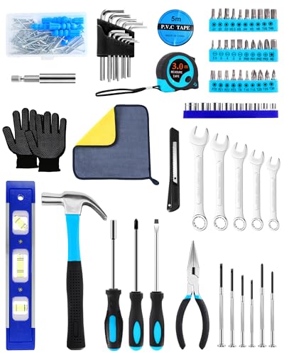 Essential Man's Small Tool Box Kit for House, New Home Toolbox Socket Wrench Set, Mini Men's Car Mechanic Pliers Hammer Toolset, Home Repair Basic Car Body Tool (Tool Kit - Blue)
