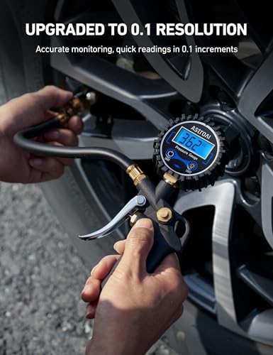 AstroAI Digital Tire Pressure Gauge with Inflator, 3-250 PSI Air Chuck & Compressor Accessories Heavy Duty with Quick Connect Coupler, 0.1 Display Resolution, 1Pack Standard - size: 1 Pack Standard, style: without case