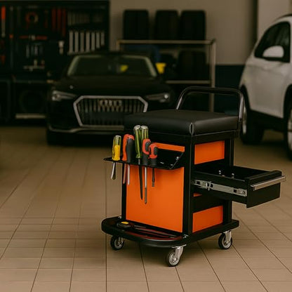A A IN Rolling Tool Chest Creeper Seat with 4 Pieces 2-1/2" Swivel Casters,Padded Creeper Seat with Extra Storage,Tool Box Chair, 300 pounds Capacity Mechanics Chair with Drawers - style: Creeper Seat