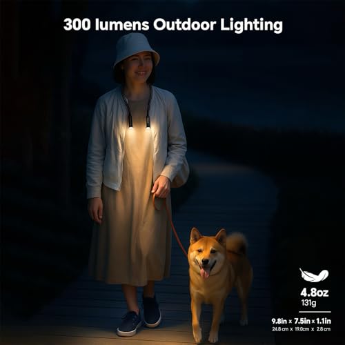 300 Lumens Rechargeable Neck Light, Hands-Free Outdoor Work Light with 3 Color Modes, 3800mAh Battery, Flexible Gooseneck Light for Camping, Mechanics, Fishing, BBQ