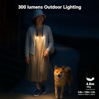 300 Lumens Rechargeable Neck Light, Hands-Free Outdoor Work Light with 3 Color Modes, 3800mAh Battery, Flexible Gooseneck Light for Camping, Mechanics, Fishing, BBQ