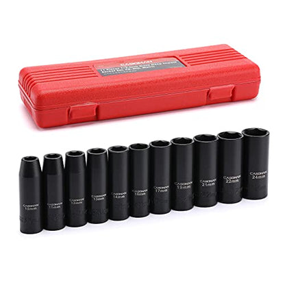 CASOMAN 11 Pieces 1/2-Inch Drive Deep Impact Socket Set, 6-Point, Metric, 10mm to 24mm - size: 11 Pieces, Metric, Deep, 1/2-Inch Drive