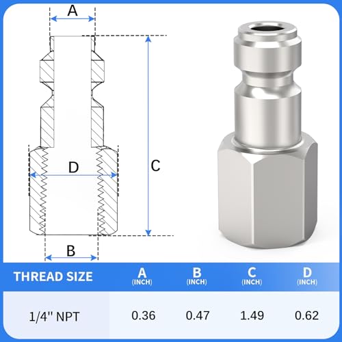 ChillWaves Automotive T-Style Air Plug, 1/4" NPT Female Pneumatic Plugs, Air Compressor Accessories Fittings(20-PACK) - size: 1/4" FNPT(1/4" Body)