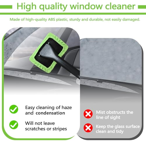 ASTIMESA 2 Set of Green Microfiber Windshield Cleaner Tool, Car Window Cleaner with 18 Replacement Cloth, Interior Windshield Cleaning Washer Supplies for Wiper Glass Rear Inside Auto Mirror (20)