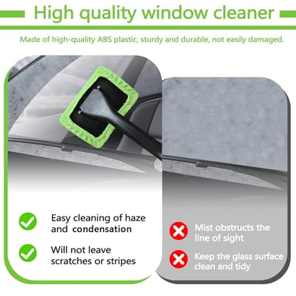 ASTIMESA 2 Set of Green Microfiber Windshield Cleaner Tool, Car Window Cleaner with 18 Replacement Cloth, Interior Windshield Cleaning Washer Supplies for Wiper Glass Rear Inside Auto Mirror (20)