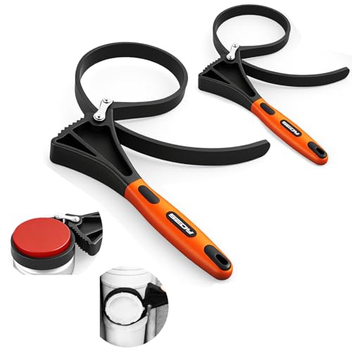 2-Piece Strap Wrench Set, Adjustable Rubber Oil Filter Wrench Max Diameter 4" and 6", Jar Opener Set Heavy Duty Blet Wrenches for Drain Sewer Cap Sink Pliers Nut Shower Head Valve Removal - style: 2-Pc Strap Wrench Set - Orange