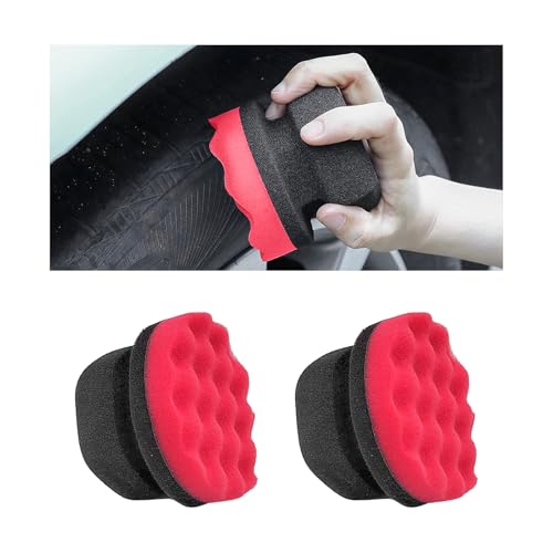 KVAEY 2 PCS Tire Dressing Applicator Pads, Reusable Hex Grip Tire Shine Applicator Polishing Sponge Pads, Wheel Tire Shine Detailing Foam for Most Vehicles, Car Accessories (Red, 3.15") - color: 2P, Red, 3.15"