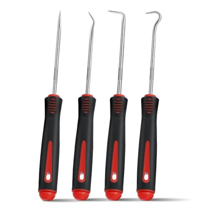 4-Piece Pick Set Mechanic, Automotive Hook and Pick Set with Soft Grip & Non-Slip Shaft, Precision Pick Tool & O Ring Pick for Oil Seal, Gasket, Electronics Repair Hose Repair Kits