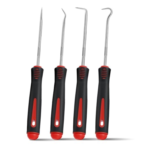 4-Piece Pick Set Mechanic, Automotive Hook and Pick Set with Soft Grip & Non-Slip Shaft, Precision Pick Tool & O Ring Pick for Oil Seal, Gasket, Electronics Repair Hose Repair Kits