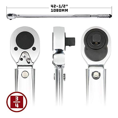 Powerbuilt 3/4-Inch Micrometer Torque Wrench, 100-600 Foot/Pounds, Reversible Ratchet Clicks, Lockable - 641434 - size: 3/4 in.