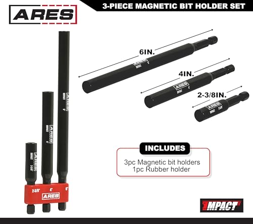 ARES 22030 – 3-Piece Magnetic Bit Holder Set – 1/4-Inch Hex Shank for Use with Power Drills and Drivers – Magnet Securely Holds Bits in Place – Includes 2.5-Inch, 4-Inch, and 6-Inch Lengths - size: 3-Piece Magnetic Bit Holder Set