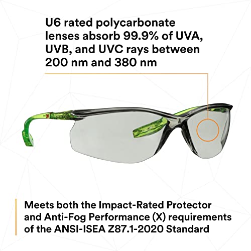 3M Safety Glasses Scotchgard Anti-Fog Coating - color: Gray I/O Lens, Green/Black Frame, size: One size fits most